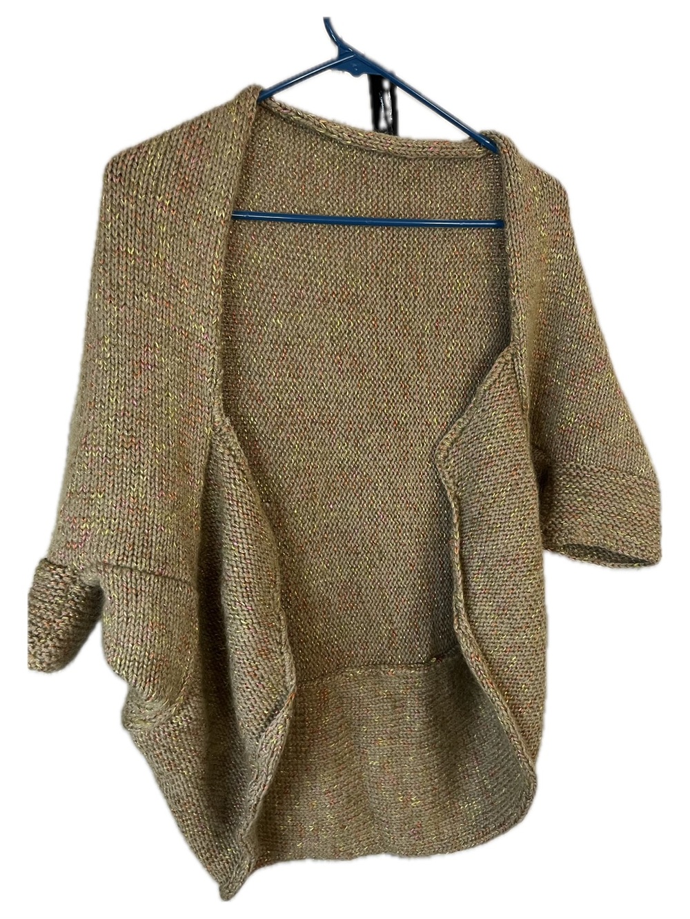 Hand Knit Mohair Blend Open-Front Shrug/Cardigan - Taupe Multitone